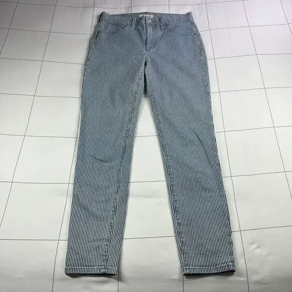Madewell Jeans Womens 27 Blue White Piper Striped 9" Mid Rise Skinny Railroad - Picture 2 of 12